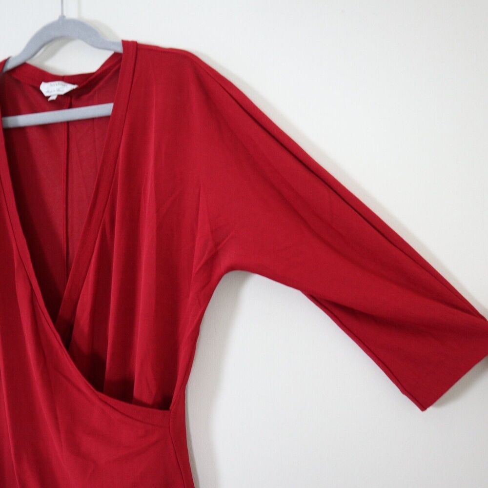 MaxMara Size S Red Wrap Front Blouse 3/4 Sleeve Viscose Jersey - Picture 4 of 10